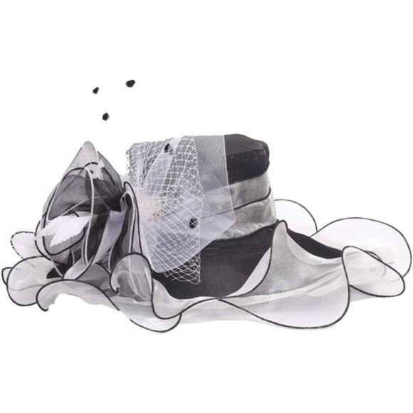 Women Organza Hat, Fascinator Hat Black White - Picture 7 of 7